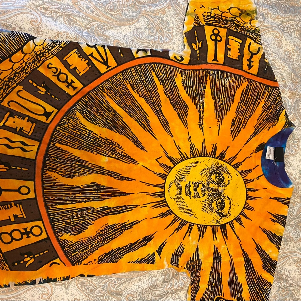 Liquid Blue Tie-Dye T-Shirt with Orange Accents unused condition sun moon stars